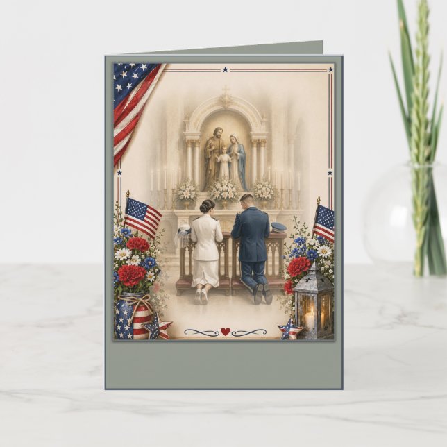 Invitation Mariage Militaire Catholique Américain sur mesure (Devant)