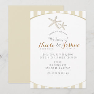 Invitation Mariage minimal à la plage de Starfish Tan Striped