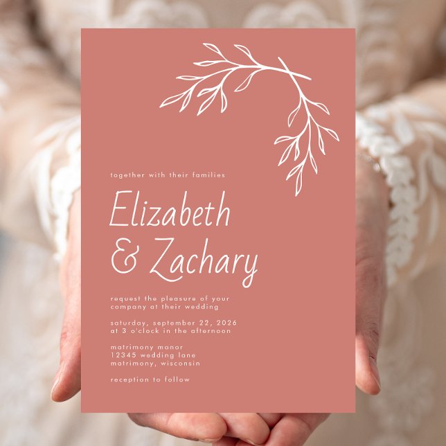 Invitation Mariage minimal botanique moderne en terre cuite (Créateur téléchargé)