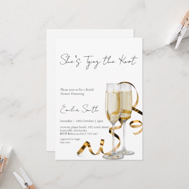 Invitation Mariage Minimal Champagne BridalShower (Devant/Arrière en situation)