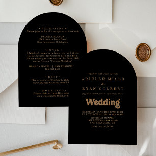 Invitation Mariage minimal classique or noir recto & verso