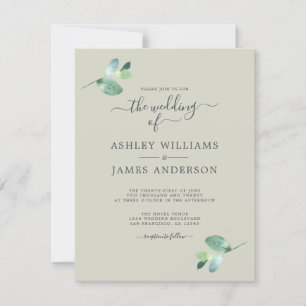 Invitation Mariage minimal de feuillage Eucalyptus à script c