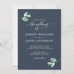 Invitation Mariage minimal de feuillage Eucalyptus à script c