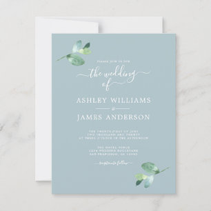 Invitation Mariage minimal de feuillage Eucalyptus à script c