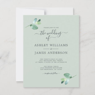 Invitation Mariage minimal de feuillage Eucalyptus à script c