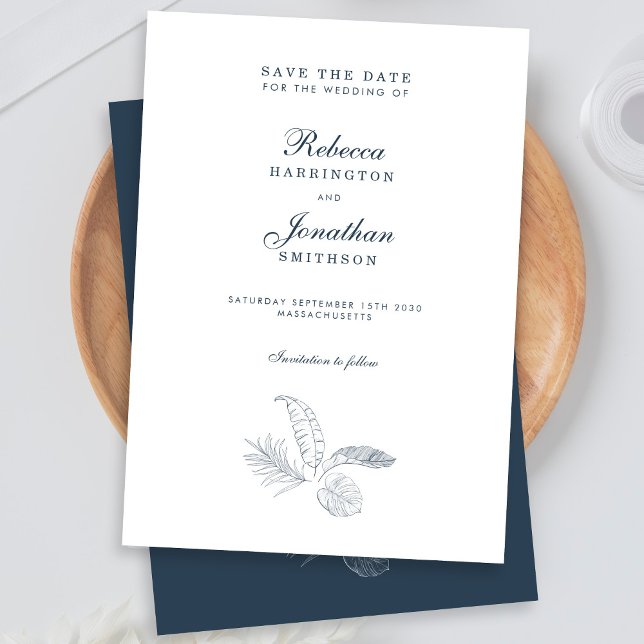 Invitation Mariage minimal de la feuille tropicale Enregistre (Créateur téléchargé)