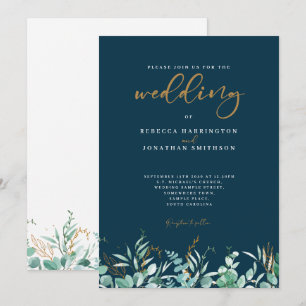 Invitation Mariage minimal de la marine aurifère Eucalyptus L