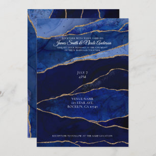 Invitation Mariage minimal de verre moderne de l'Agate bleu e