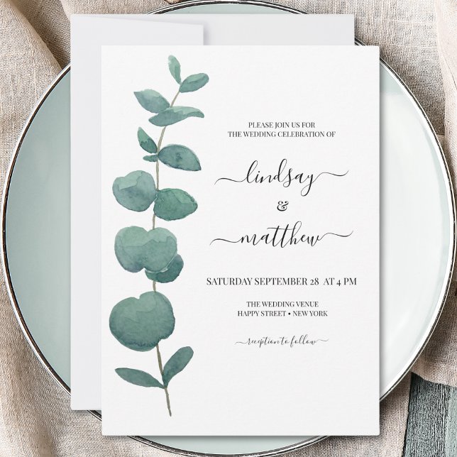 Invitation Mariage minimal d'eucalyptus (Créateur téléchargé)