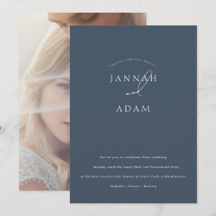 Invitation Mariage Minimal Élégant Ardoise Bleu Script