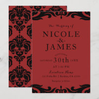 Mariage minimal élégant chic damassé rouge et noir