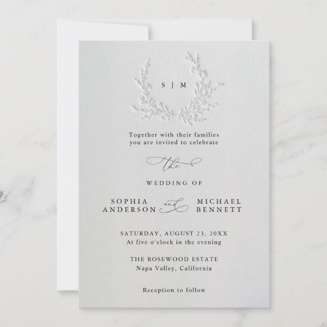 Invitation Mariage minimal en coton avec débossage aveugle fa (Devant)