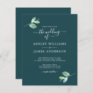 Invitation Mariage minimal Éucalyptus Foliage à script chic