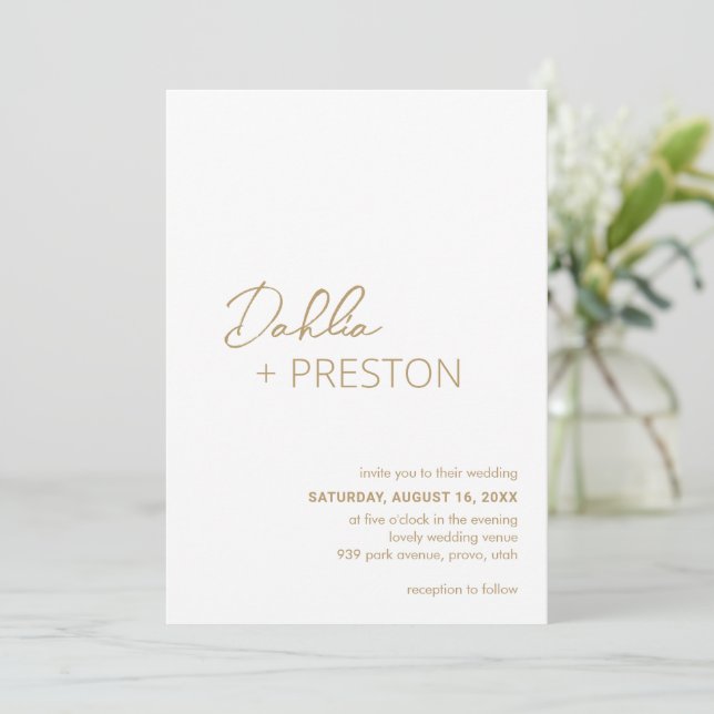 Invitation Mariage minimal Gold Modern (Debout devant)