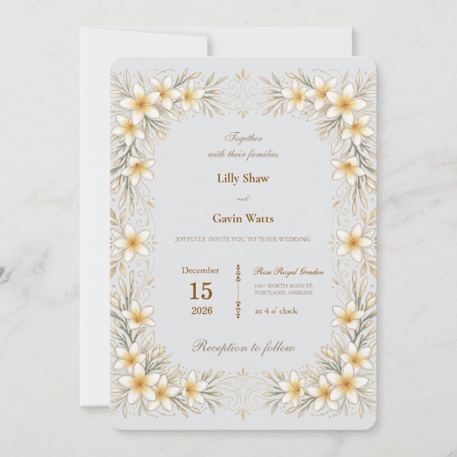 Invitation Mariage Minimal Luxe Frangipanier (Devant)