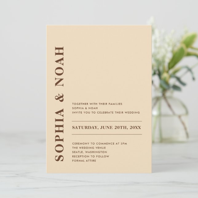 Invitation Mariage minimal moderne beige élégant (Debout devant)