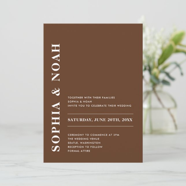 Invitation Mariage Minimal Moderne Brun Foncé d'Automne (Debout devant)