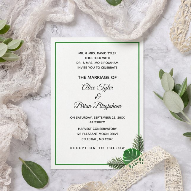 Invitation Mariage minimal moderne de verdure tropicale (Créateur téléchargé)