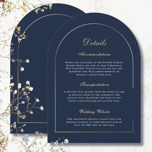 Invitation Mariage Minimal Or Arch Navy Blanc Détail Script (Créateur téléchargé)