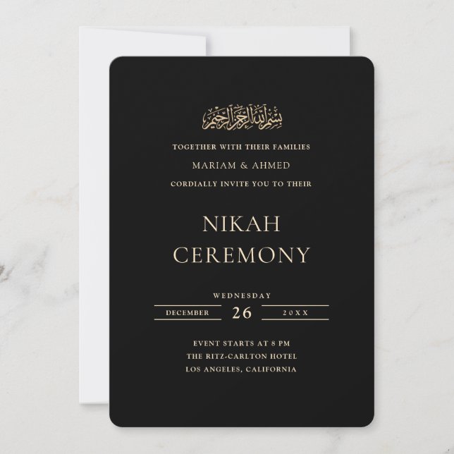 Invitation Mariage Minimal Or Formel Nikah Cérémonie (Devant)