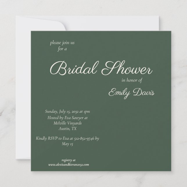 Invitation Mariage Minimal Script Highland Mousse Verte (Devant)