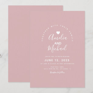 Invitation Mariage Minimal Simple Rose Pâle Coeur