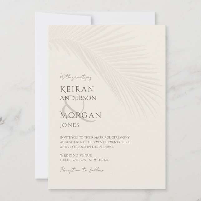 Invitation Mariage minimal Tropical Palm Leaf Boho Beach (Devant)