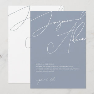 Invitation Mariage Minimal Typographie Script Bleu Poussiéreu