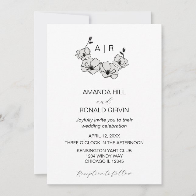 Invitation Mariage minimaliste à fleurs de Magnolia blanche (Devant)