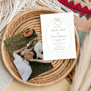 Invitation Mariage minimaliste à rayures vertes Chic Bow