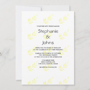 Invitation Mariage minimaliste Abstrait Feuille Jaune Artsy