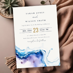 Invitation Mariage minimaliste aquarelle bord de mer côtière