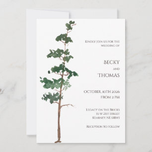 Invitation Mariage Minimaliste Aquarelle Épinette
