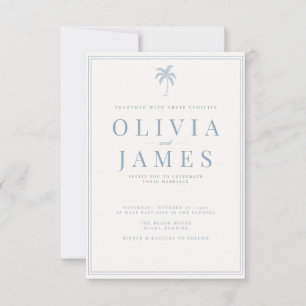 Invitation Mariage Minimaliste Arbre de Palmier Côtier Bleu P