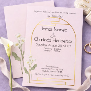 Invitation Mariage minimaliste Art Nouveau Arc en or Fleur de
