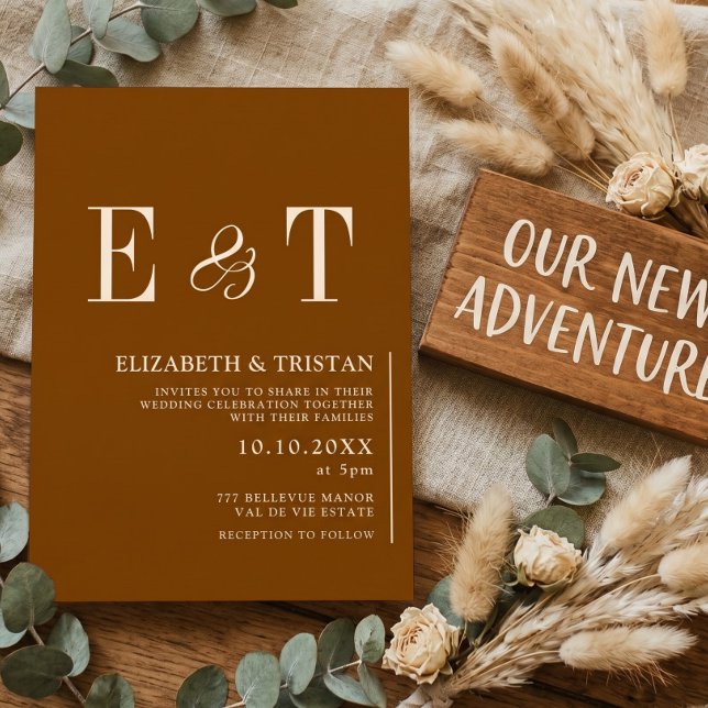 Invitation Mariage Minimaliste au Chocolat Élégant  (Créateur téléchargé)