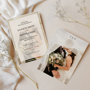 Invitation Mariage minimaliste avec bordure ivoire et or