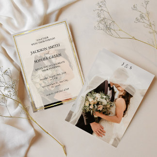 Invitation Mariage minimaliste avec bordure ivoire et or