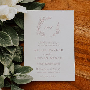 Invitation Mariage minimaliste avec monogramme formel Rose Po