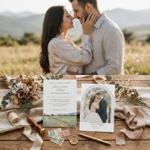 Invitation Mariage minimaliste avec photo d'arche de montagne