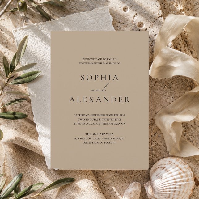 Invitation Mariage minimaliste beige - Élégance moderne  (Créateur téléchargé)