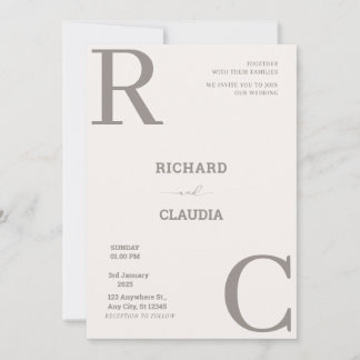 Invitation Mariage minimaliste beige et Brown