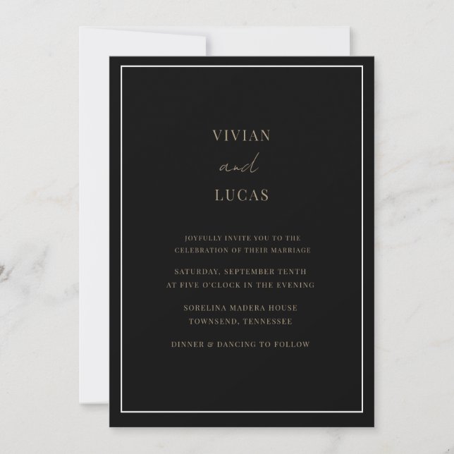 Invitation Mariage minimaliste Black Gold Modern (Devant)