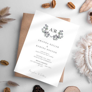 Invitation Mariage minimaliste blanc et eucalyptus