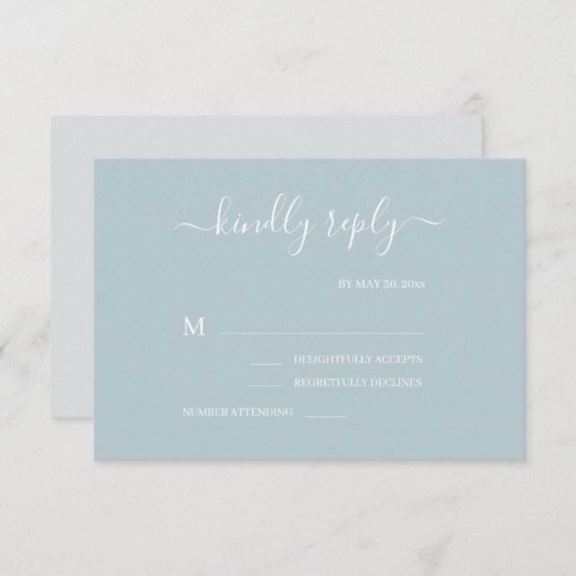 Invitation Mariage minimaliste blanc gris bleu foncé RSVP (Devant / Derrière)