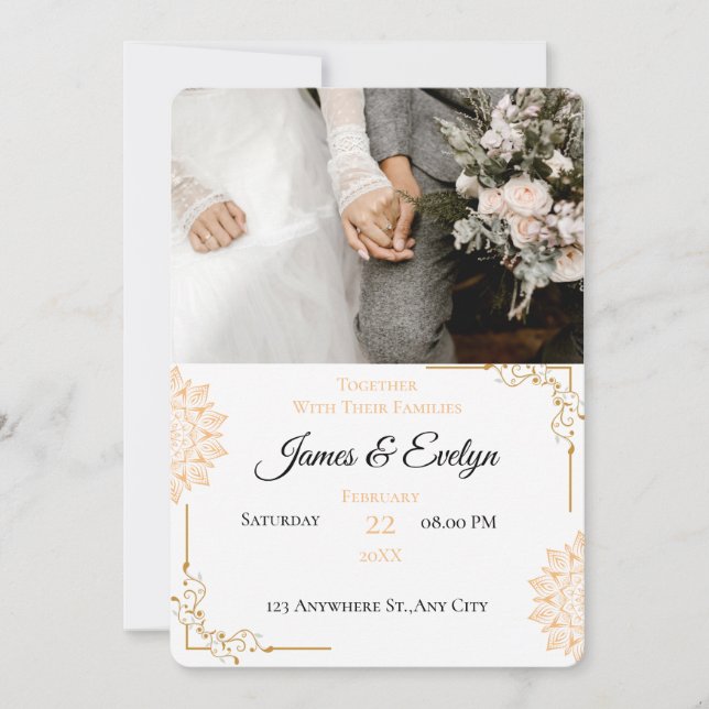 Invitation Mariage minimaliste blanc marron (Devant)