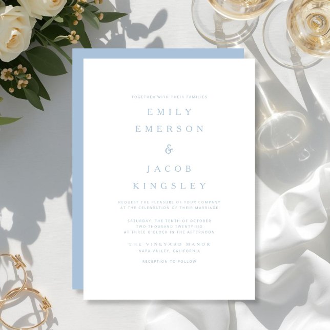 Invitation Mariage minimaliste bleu élégant  (Elegant Minimalist Blue Wedding Invitation)