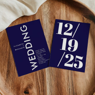 Invitation Mariage Minimaliste Bleu Nuit et Blanc Simple Gras