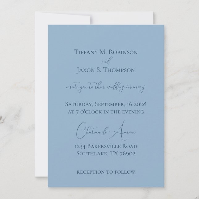 Invitation Mariage minimaliste bleu poudre (Devant)
