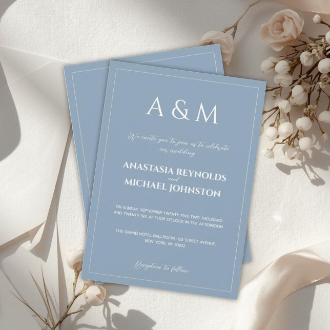 Invitation Mariage minimaliste bleu poussiéreux moderne (Créateur téléchargé)